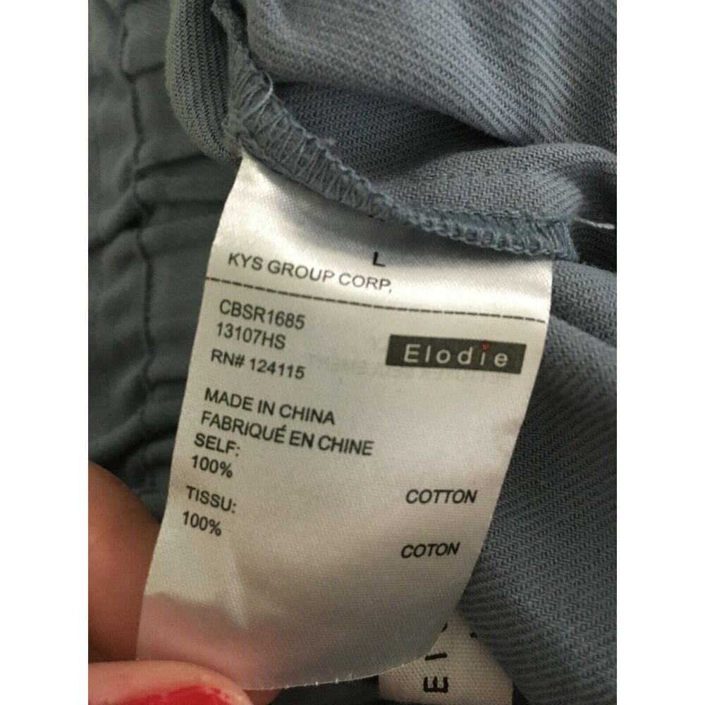 NWT Elodie Pants Womens Sz L Blue Cotton Drawstring Waist Wide Leg Capri Crop - Picture 8 of 11